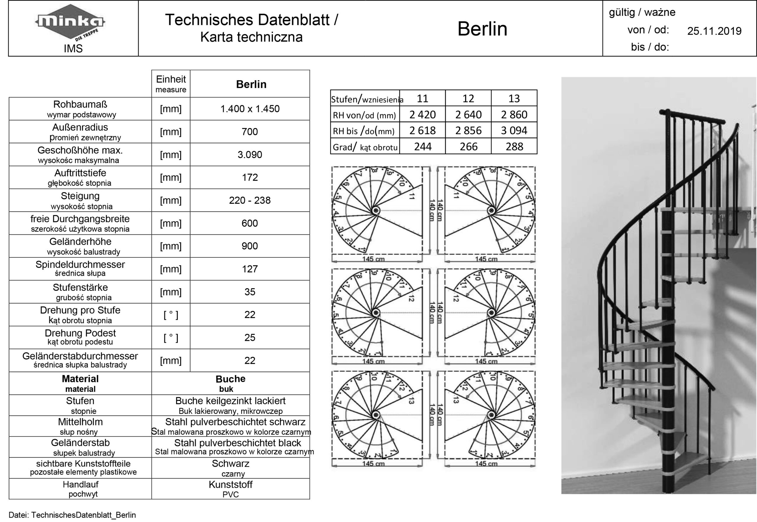 BERLIN 2 Spiral Staircase Black 140cm