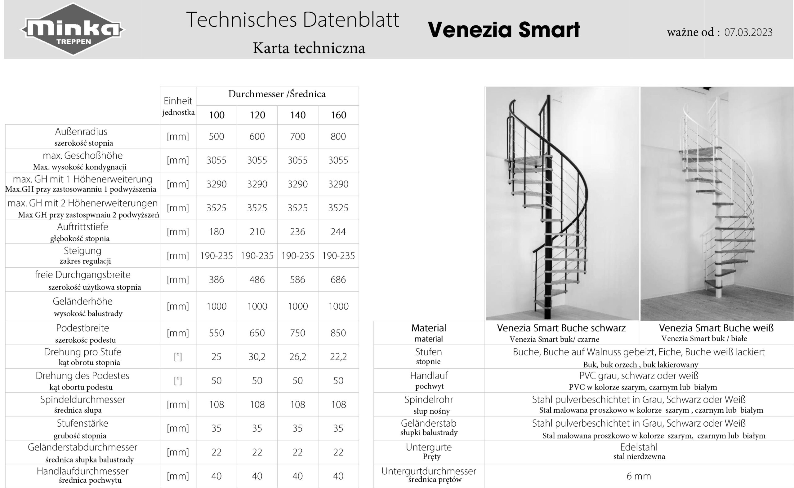 Venezia Smart Spiral Staircase Silver/Beech 120 cm
